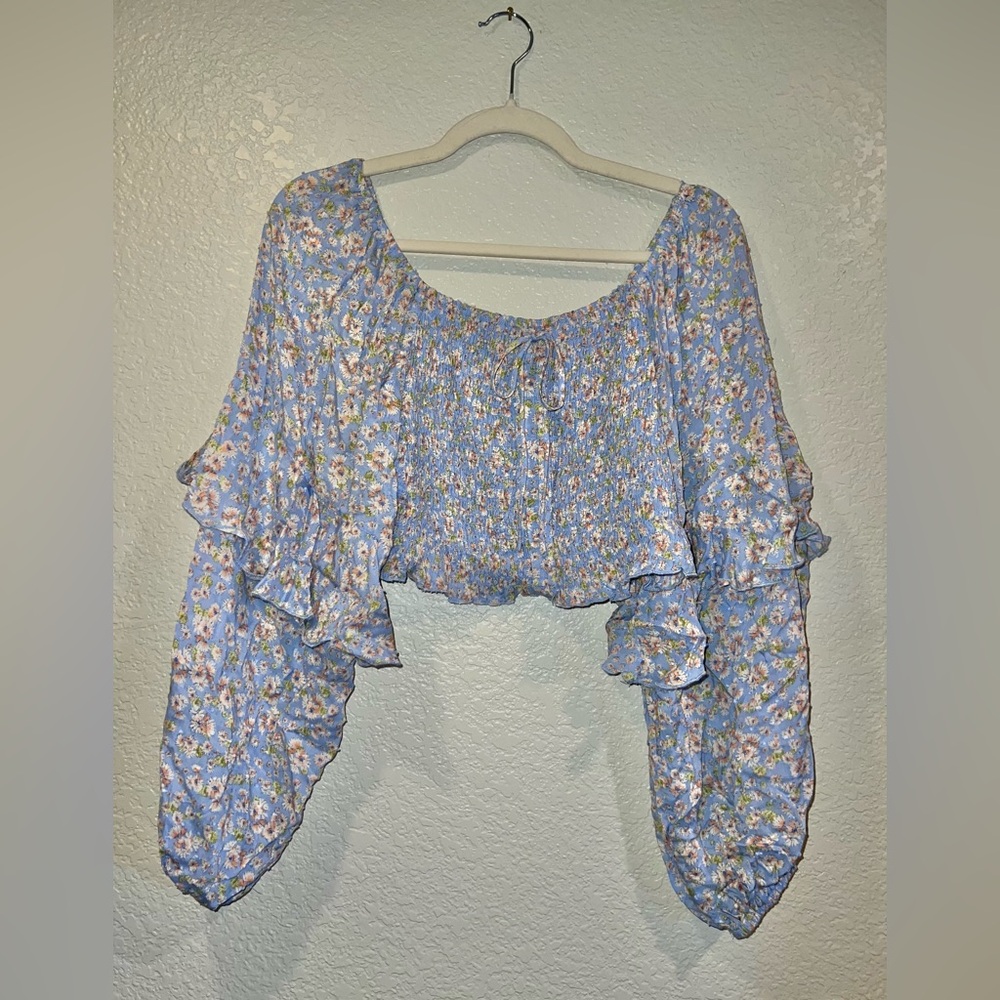 Lulu's Light Blue Floral Blouse